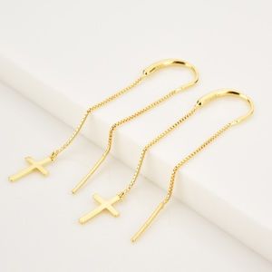 Cross Threader Earrings 18 Karate Gold Plated New with Tags